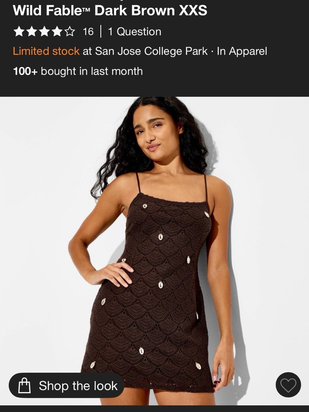 wild fable Brown Crochet Shell-Accent Dress size small